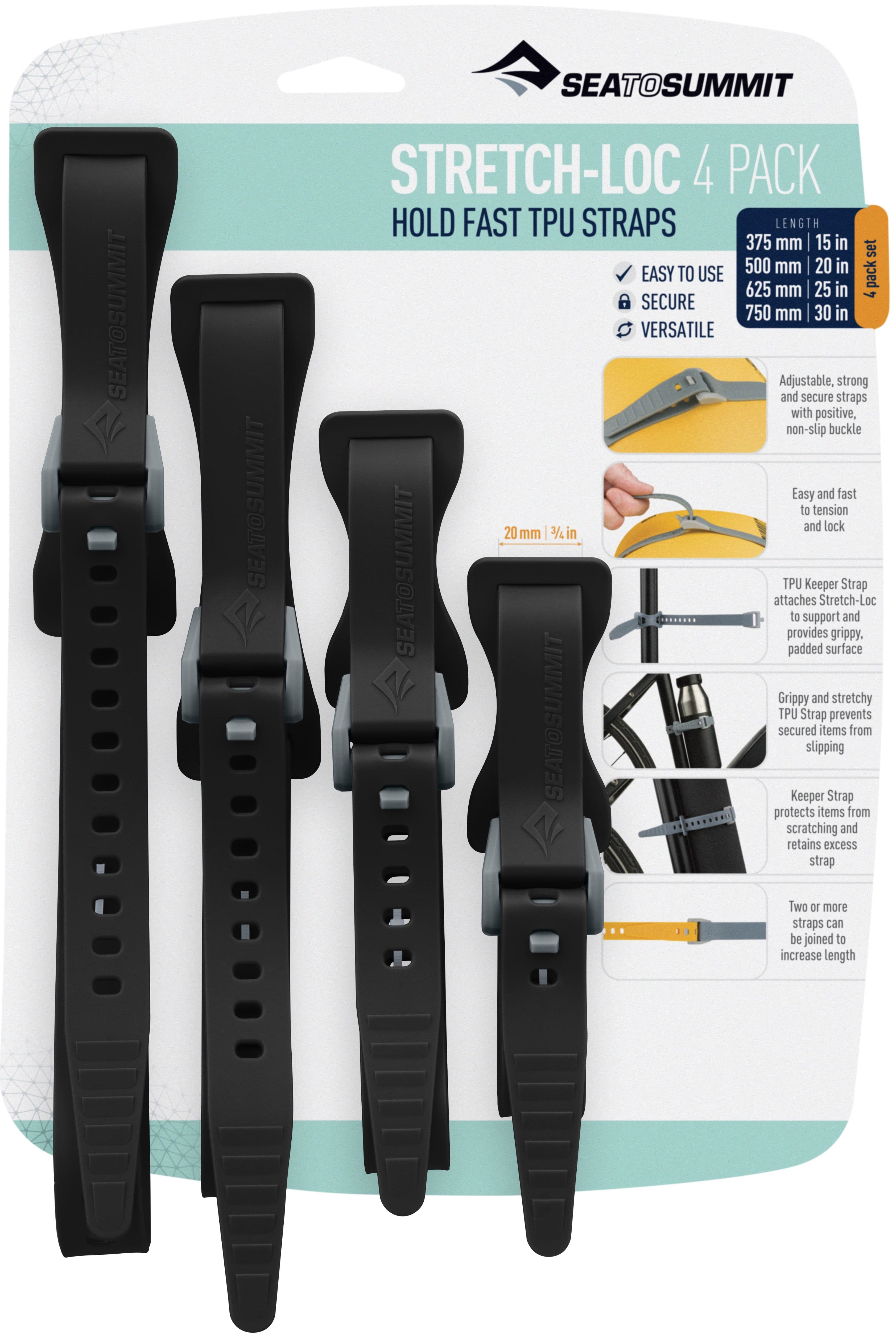 Sea to Summit Strap Stretchloc Set hihnat, 20 mm, 4 kpl, musta