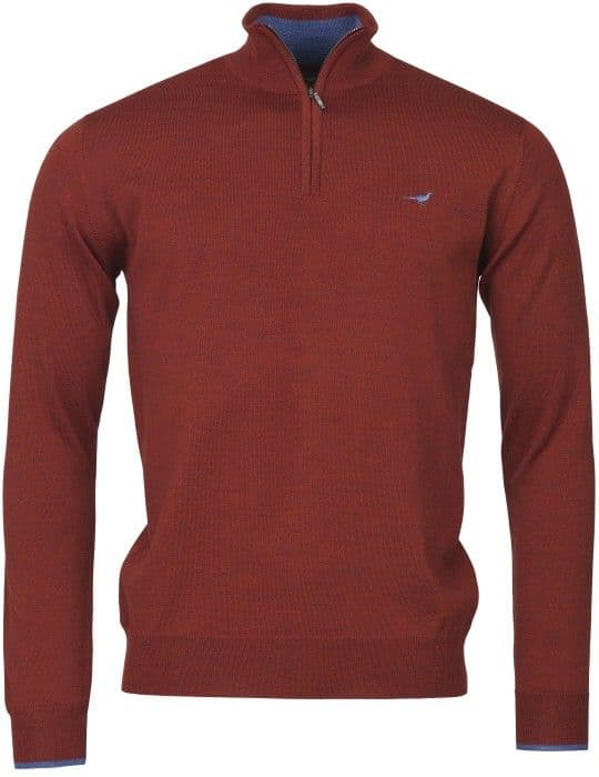 Laksen Norfolk Zip-Neck merinovillapusero, viininpunainen