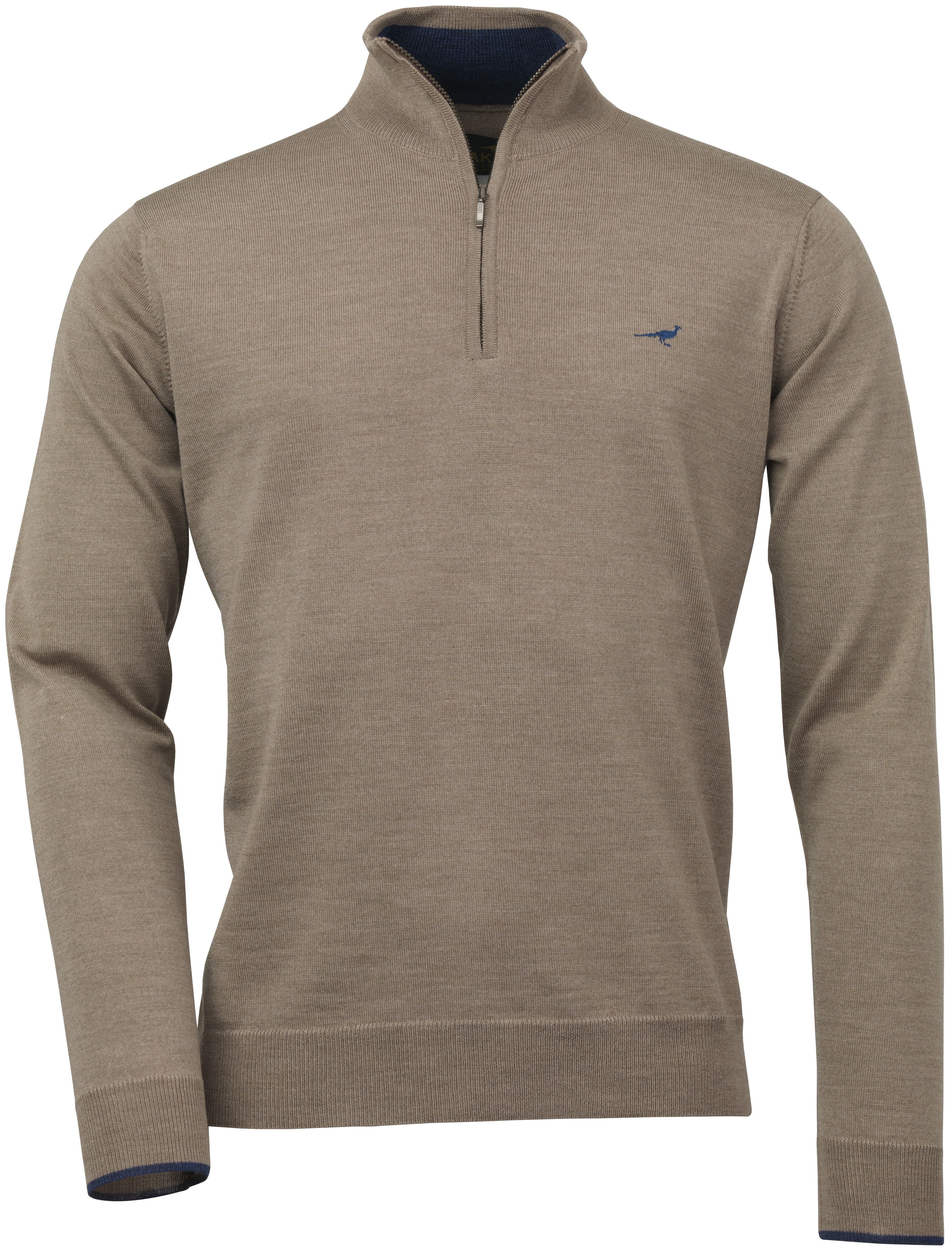 Laksen Norfolk Zip-Neck merinovillapusero, hiekanruskea