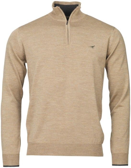 Laksen Norfolk Zip-Neck merinovillapusero, hiekanvaalea