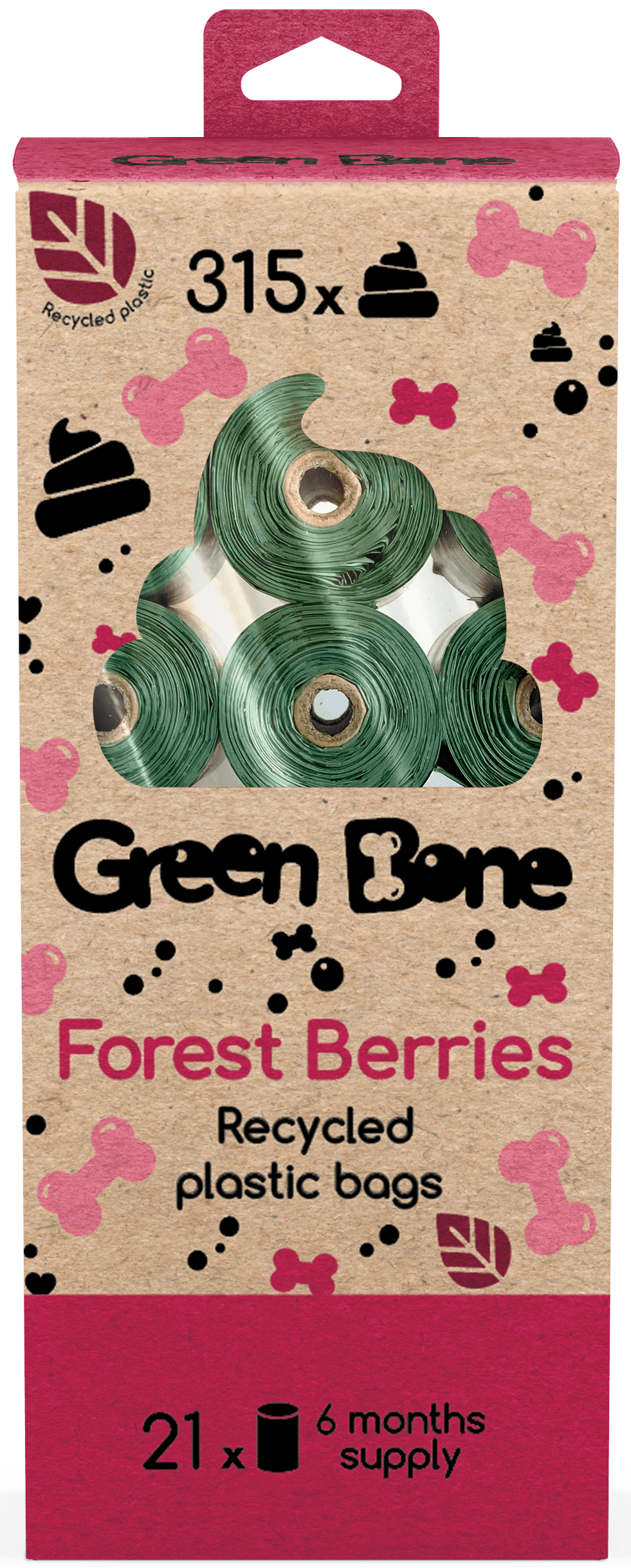 Green Bone Forest koirankakkapussit, 21 rullaa, 315 kpl