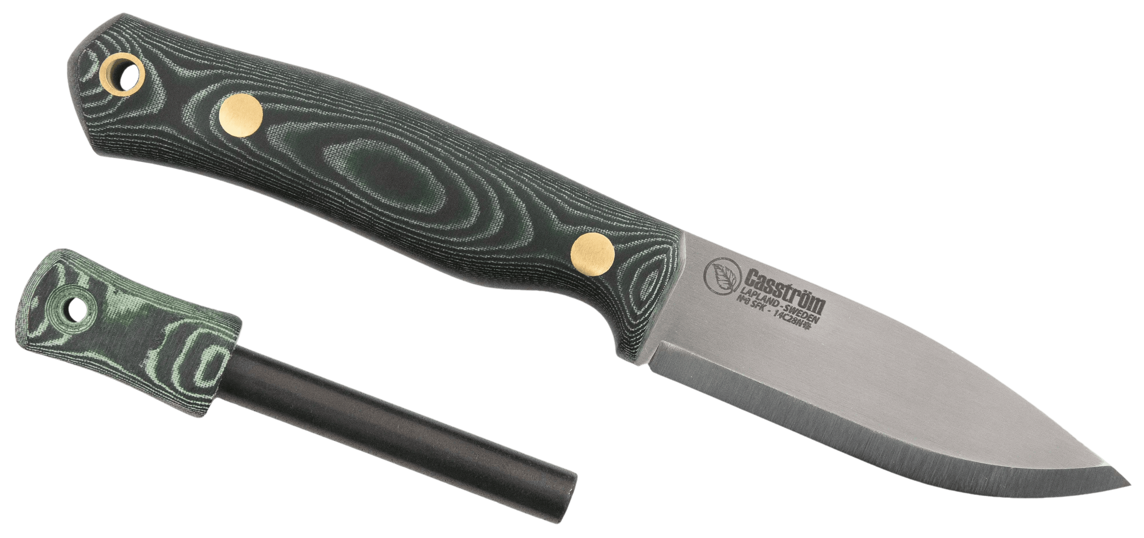 Casström No.8 SFK Grön Micarta veitsi tuluksilla