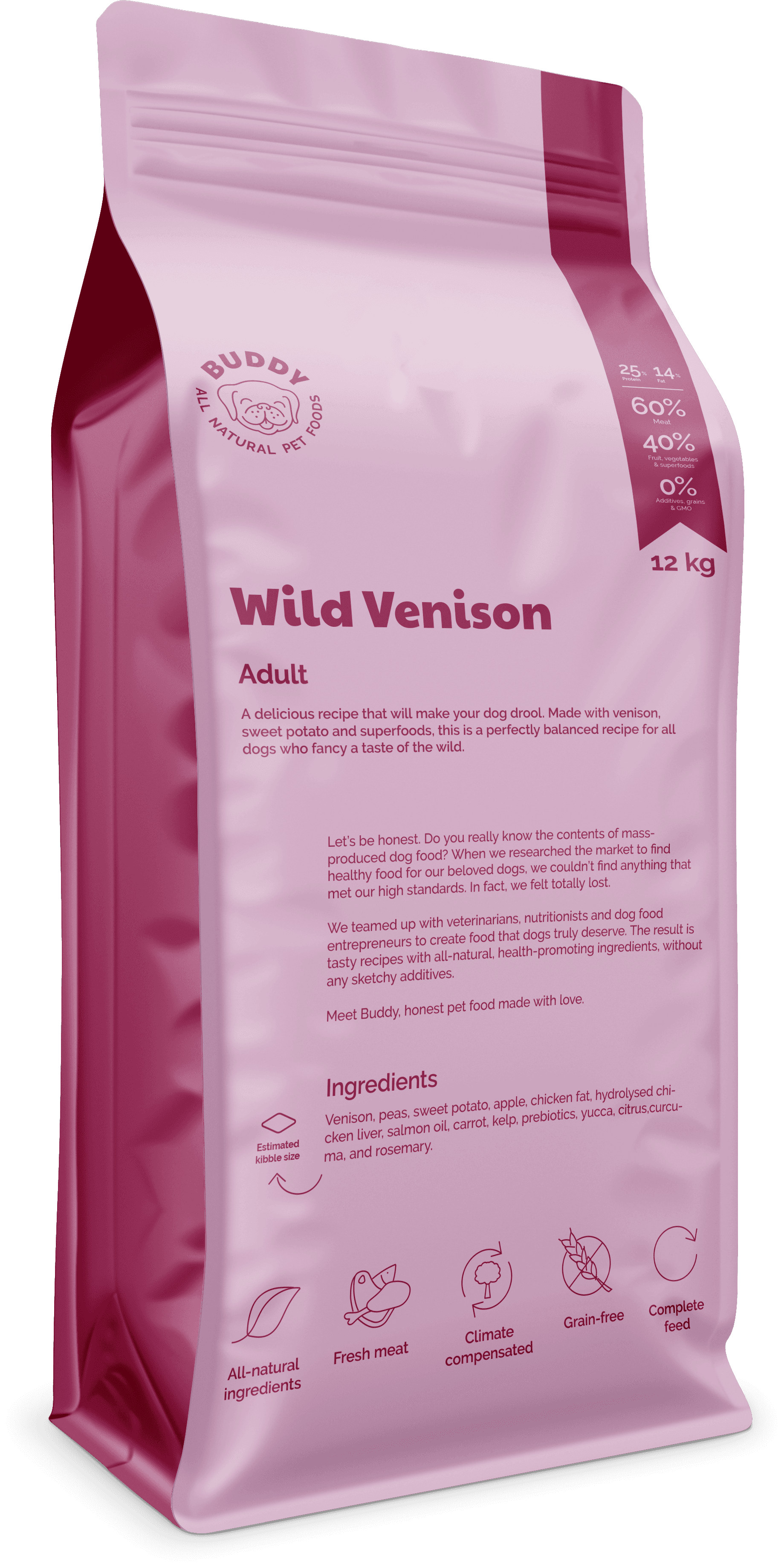 Buddy Wild Venison kuivaruoka, 12 kg
