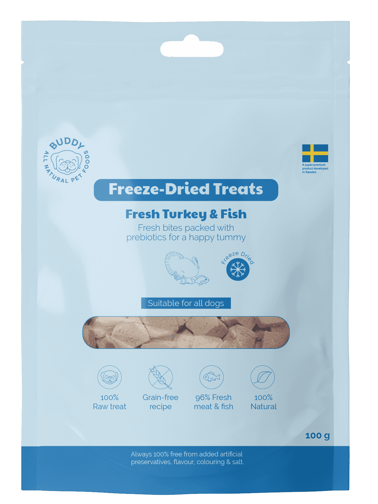 Buddy Freeze Dried Treats Raw Turkey & Fish 100g makupalat