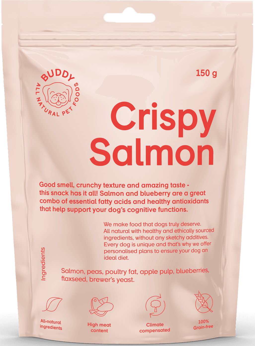 Buddy Crunchy Snack lohi ja mustikka, 150 g