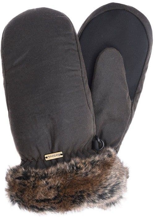 Barbour Wax with Fur Trim Mittens naisten kintaat, maastonvihreä
