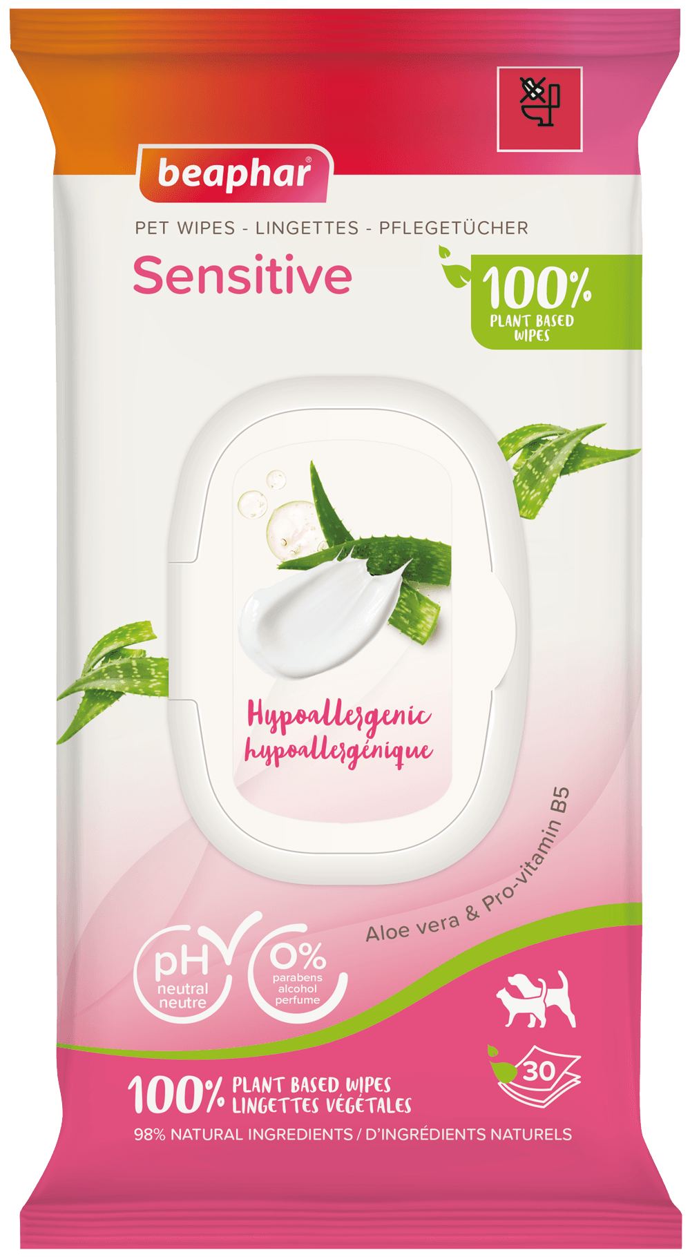 Beaphar BIO Pet Wipes Sensitive kosteat pyyhkeet, 30 kpl