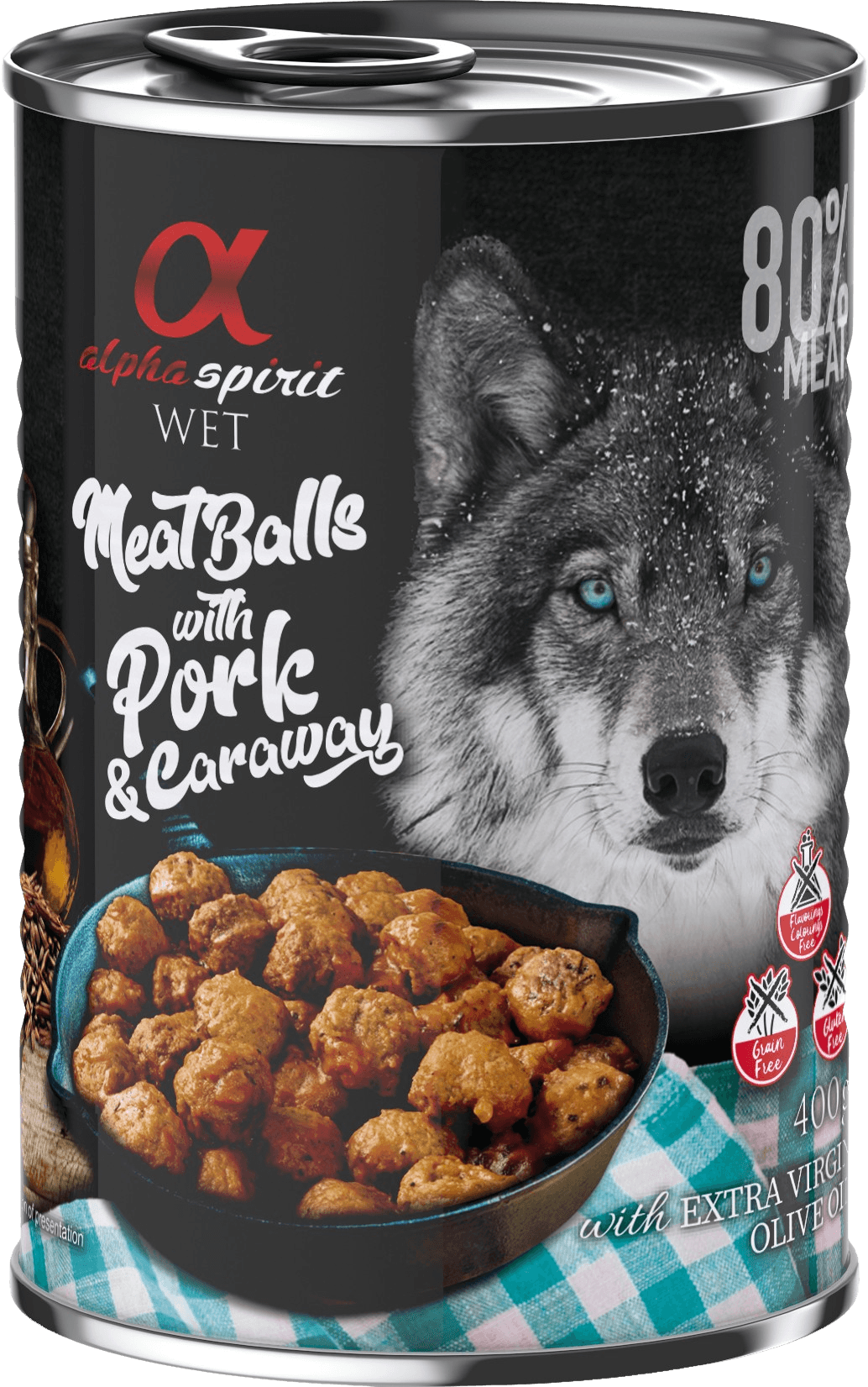 Alpha Spirit Meat Balls with Pork and Caraway märkäruoka, 400 g