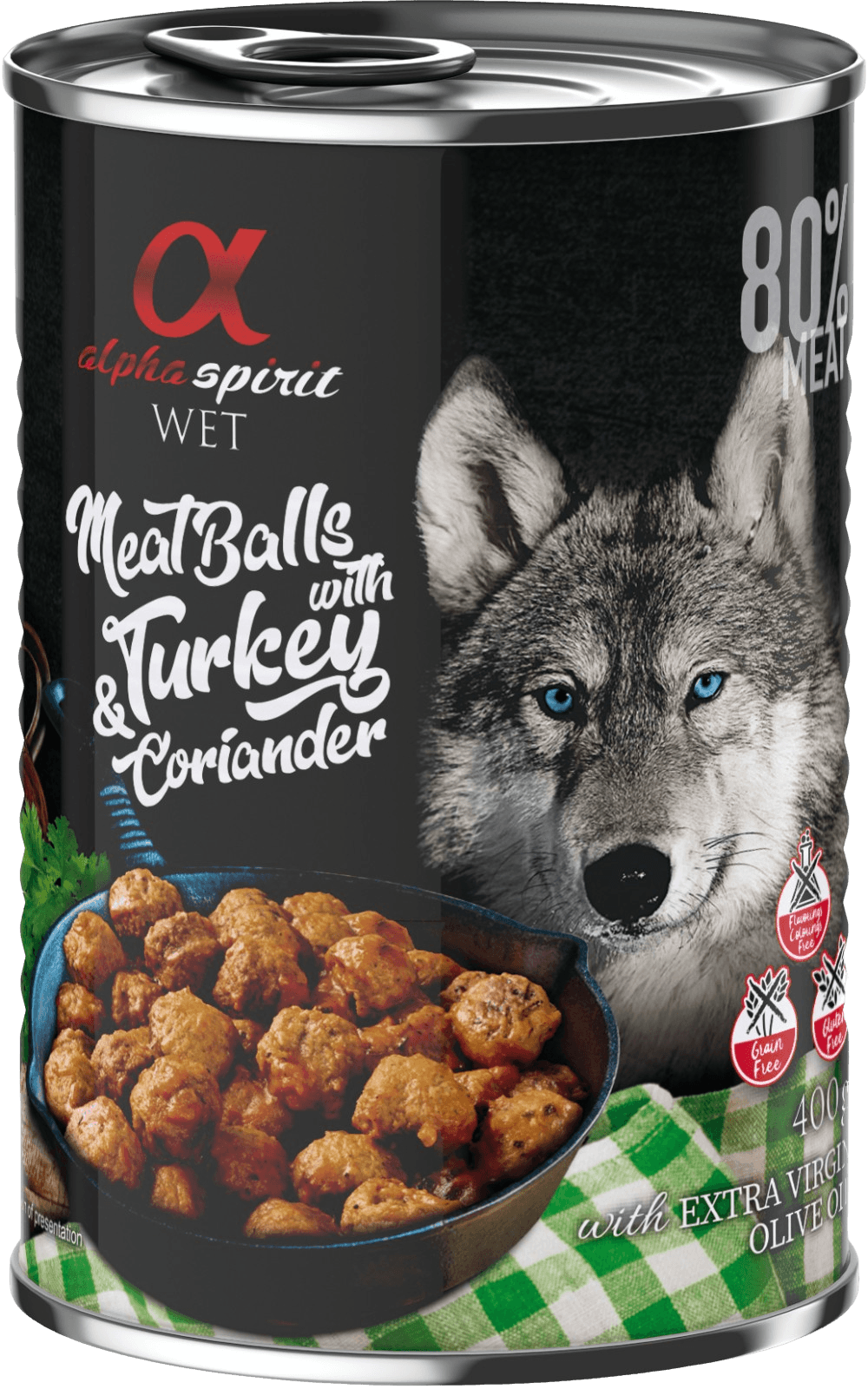 Alpha Spirit Meat Balls with Turkey and Coriander märkäruoka, 400 g