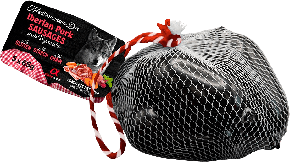 Alpha Spirit Mediterranean Ham Sausage with Vegs makkarat aikuisille koirille, 5 x 65 g