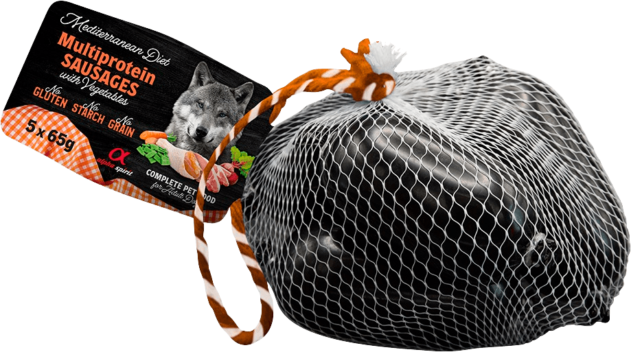 Alpha Spirit Mediterranean Multiprotein Sausage with Vegs makkarat aikuisille koirille, 5 x 65 g