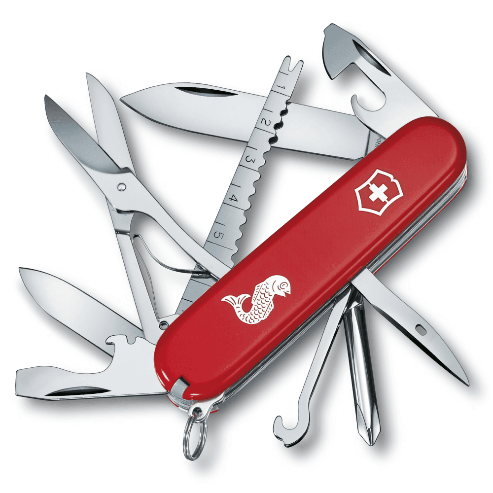Victorinox Taskuveitsi Fisherman-logo Original Swiss Army 91 mm punainen kalan upotuksella