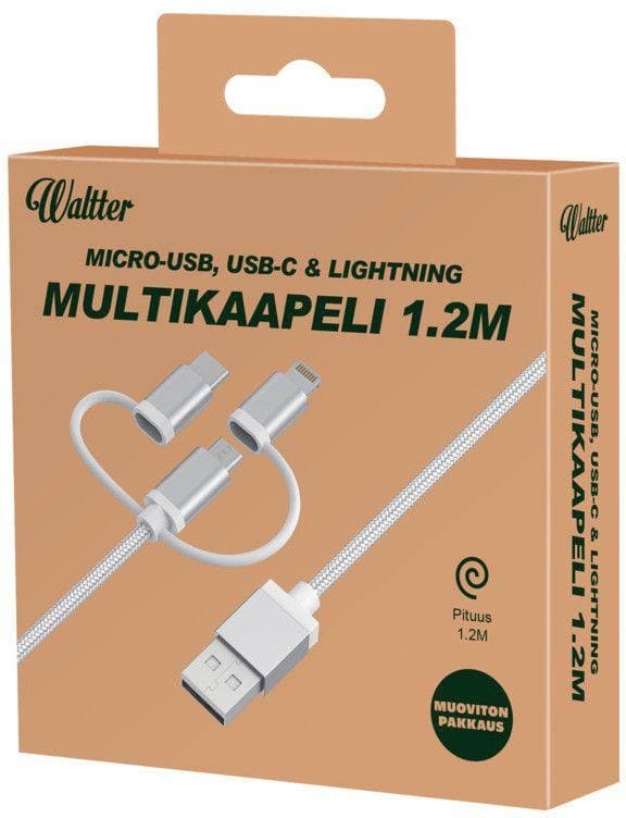 Waltter Eco Multikaapeli 1,2m monitoiminen latauskaapeli