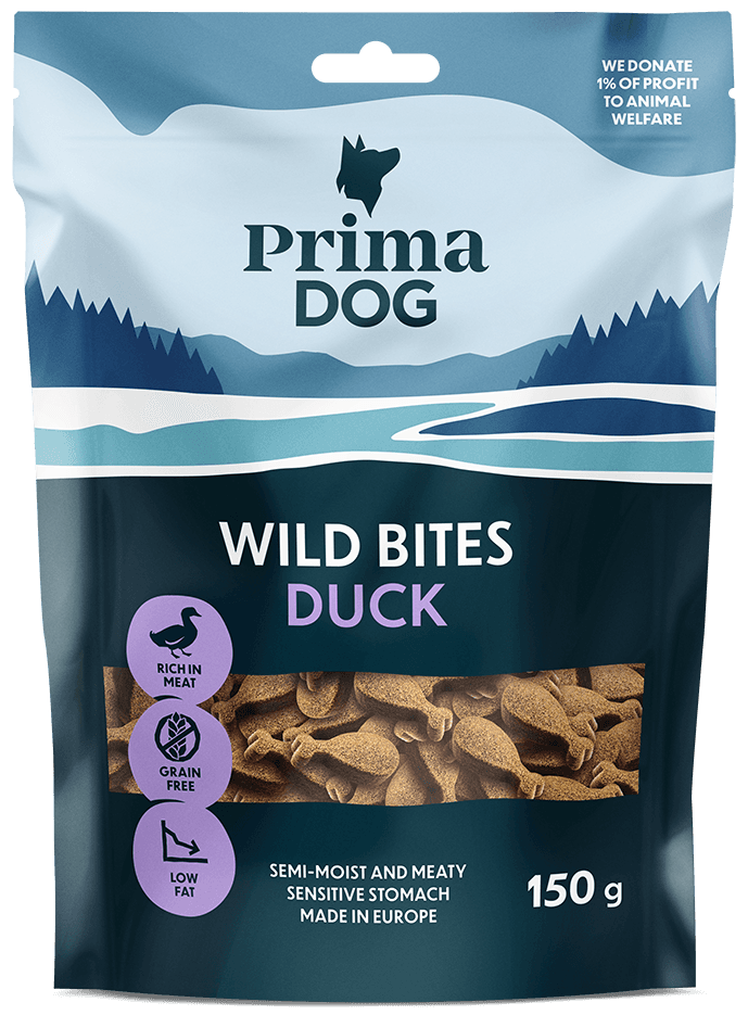 PrimaDog Prima Wild Bites Ankka ja auringonhattu, 150 g
