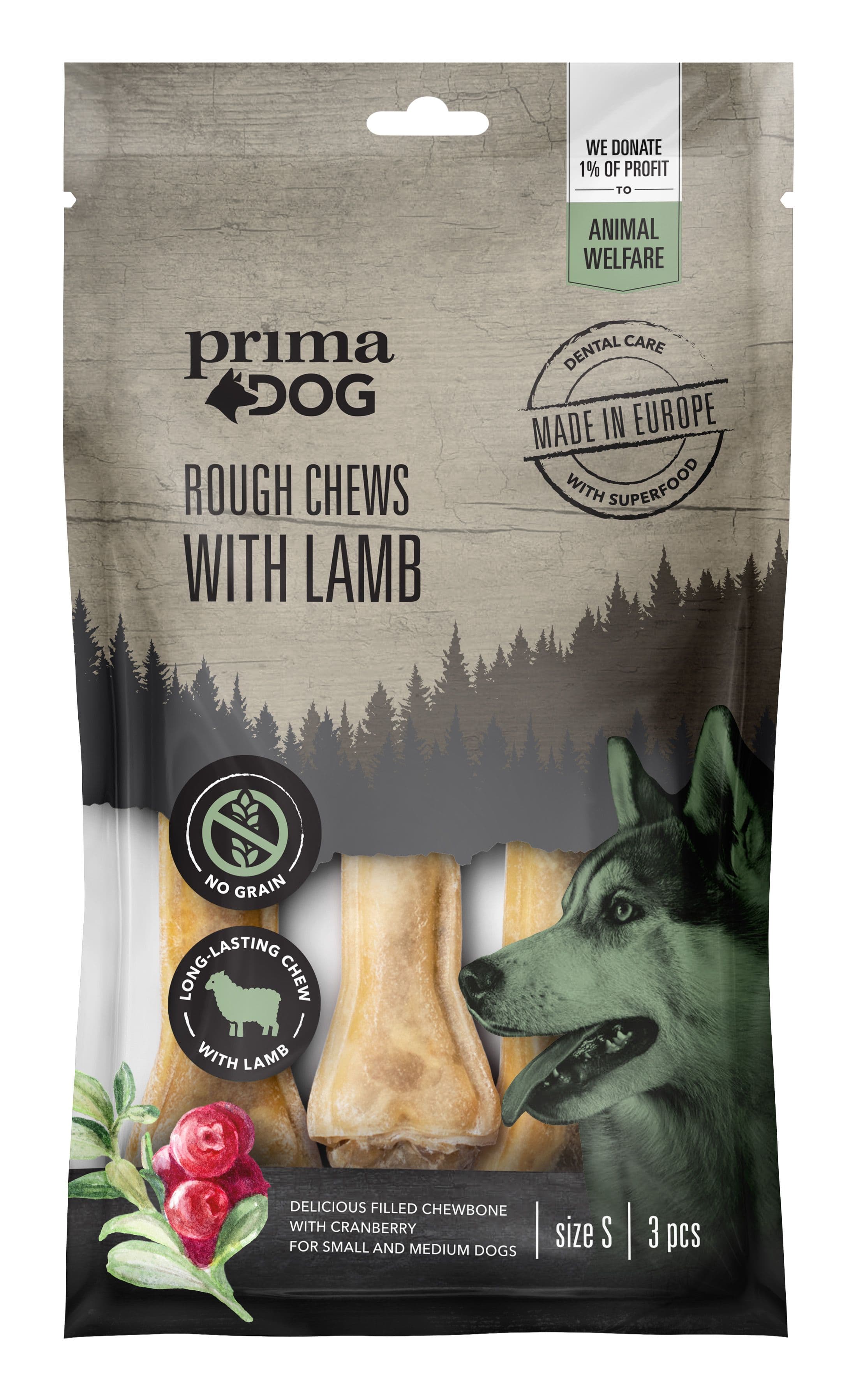 PrimaDog Prima Dog Rough Chews Lamb/Cranberry puruluu lammas/karpalo, 10 cm, 3 kpl