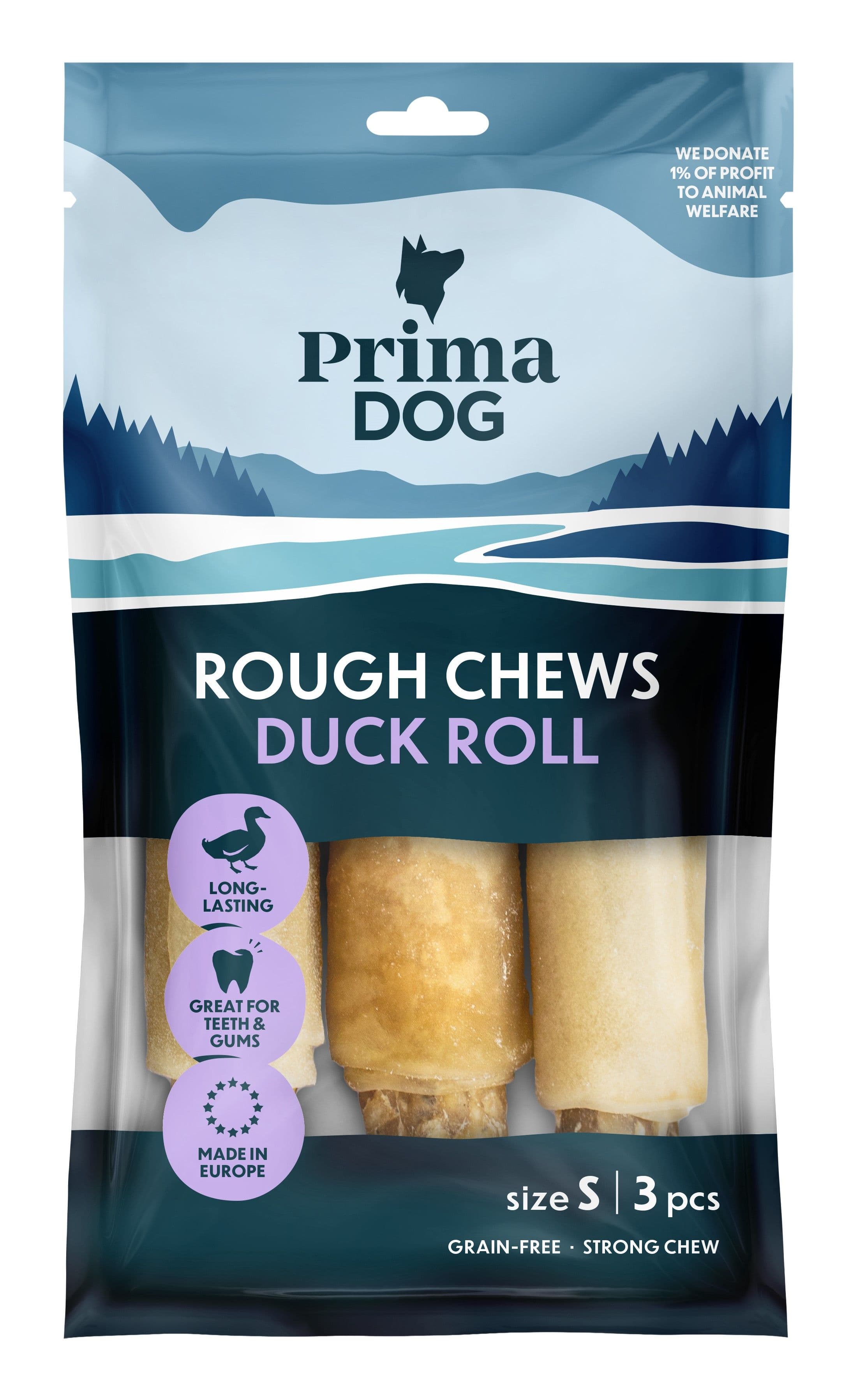 PrimaDog Rough Chews Tuggben med Anka S 13 cm 150g puruluut