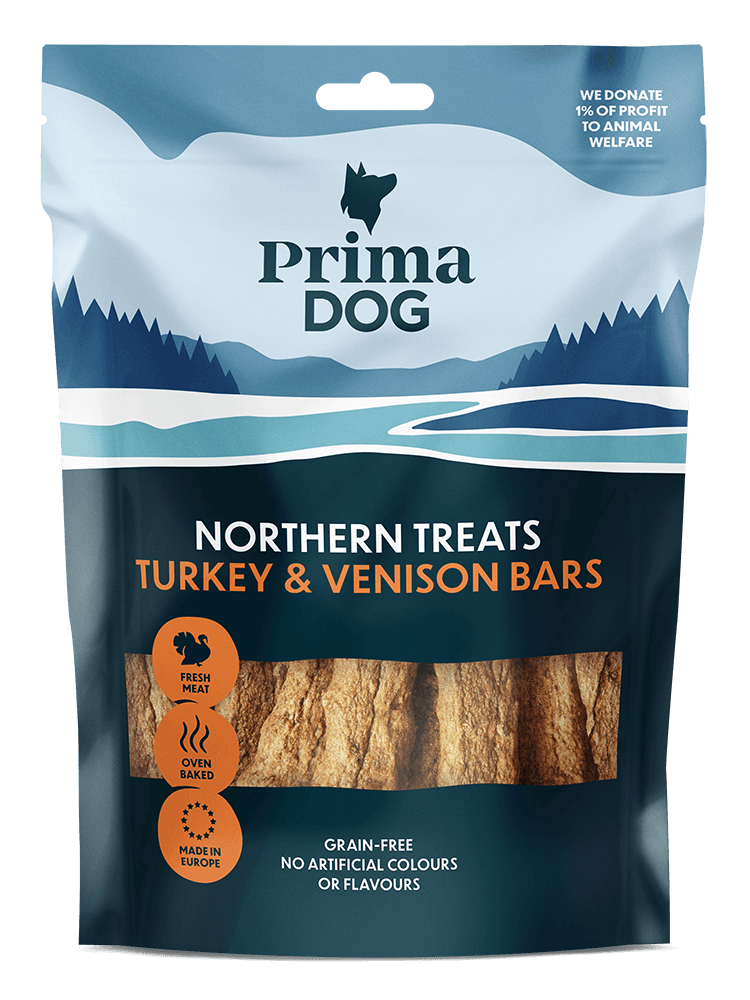 PrimaDog Northern Treats Kalkon-Viltkött Bar makupala, 150g