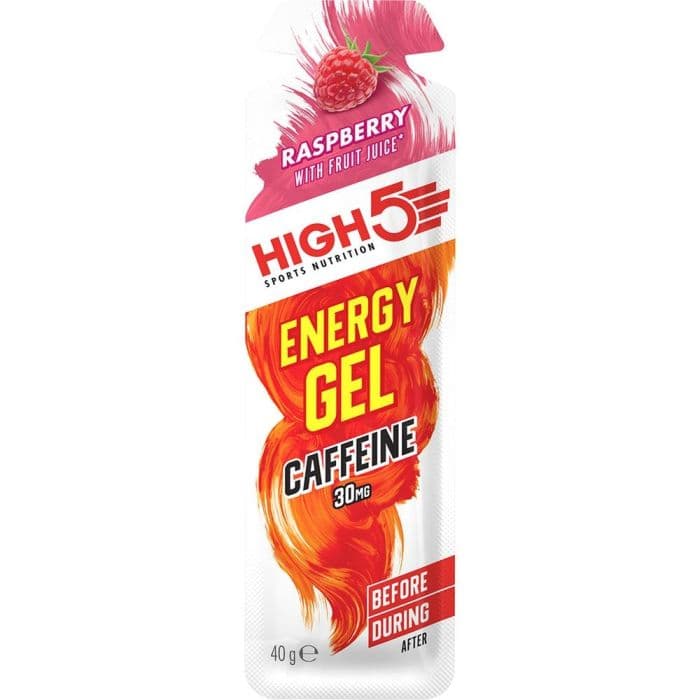 High5 Energia-geeli kofeiinilla 40g - Vadelma, energianlähde kestävyysjuoksuun ja palautumiseen